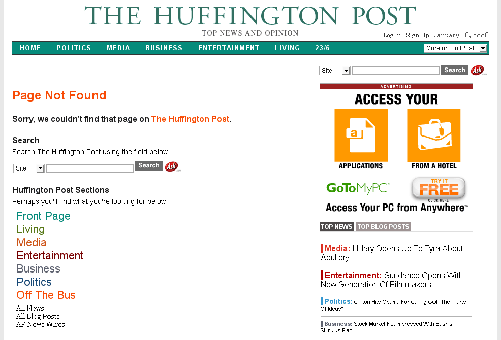 Huffington Post 404 error page