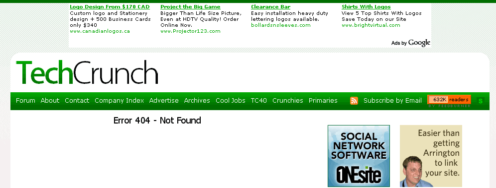 Techcrunch 404 error page